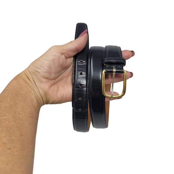 Trafalgar Black Cortina Leather Belt Mens 30 Handmade USA Brass Buckle Timeless - Picture 1 of 12